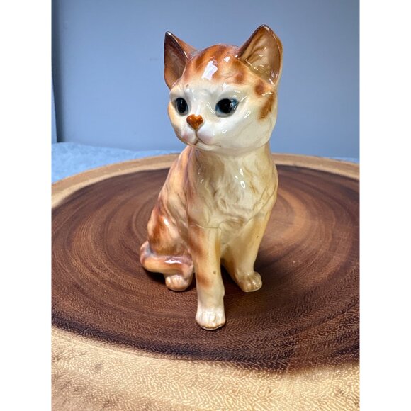 Vintage Ceramic Tabby Cat Figurine By Brinn's T195 Hand-Painted 6" 1950s Decor M - Picture 2 of 7